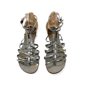 [Schutz] Metallic Silver Leather Sequined Back Strappy Gladiator Sandals Size 9